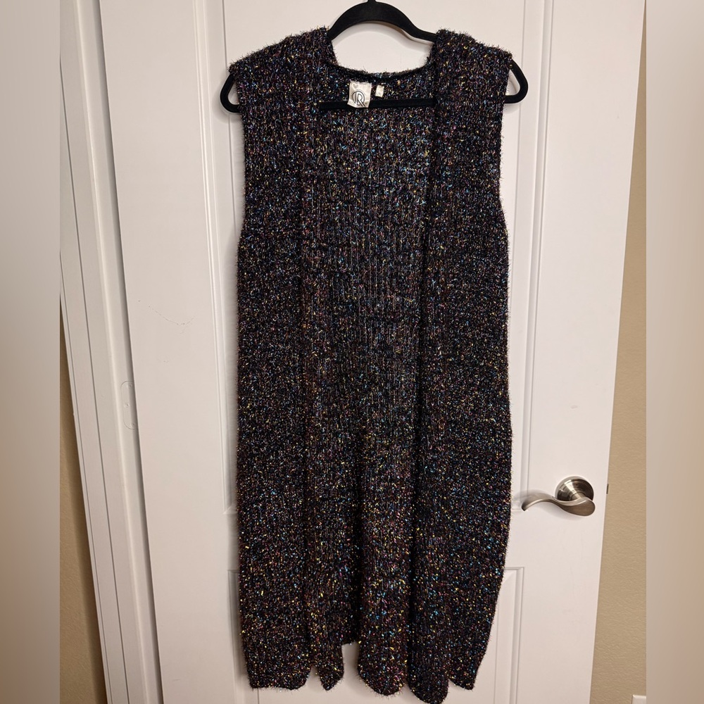 R Apparel Open Front Confetti Sleeveless Hooded Cardigan Sweater